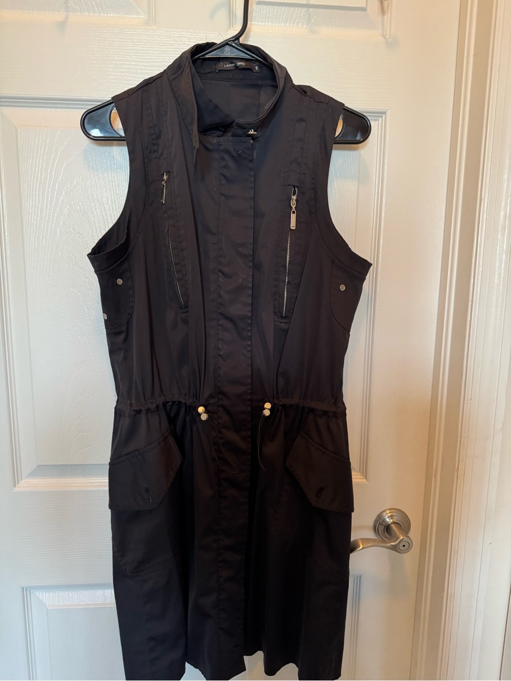 Sleeveless Black Utility Vest Dress with Zipper Pockets
